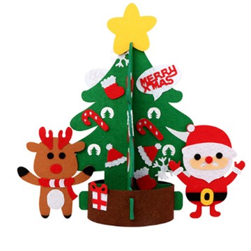 Mini 3D tabletop felt tree with Santa and a reindeer